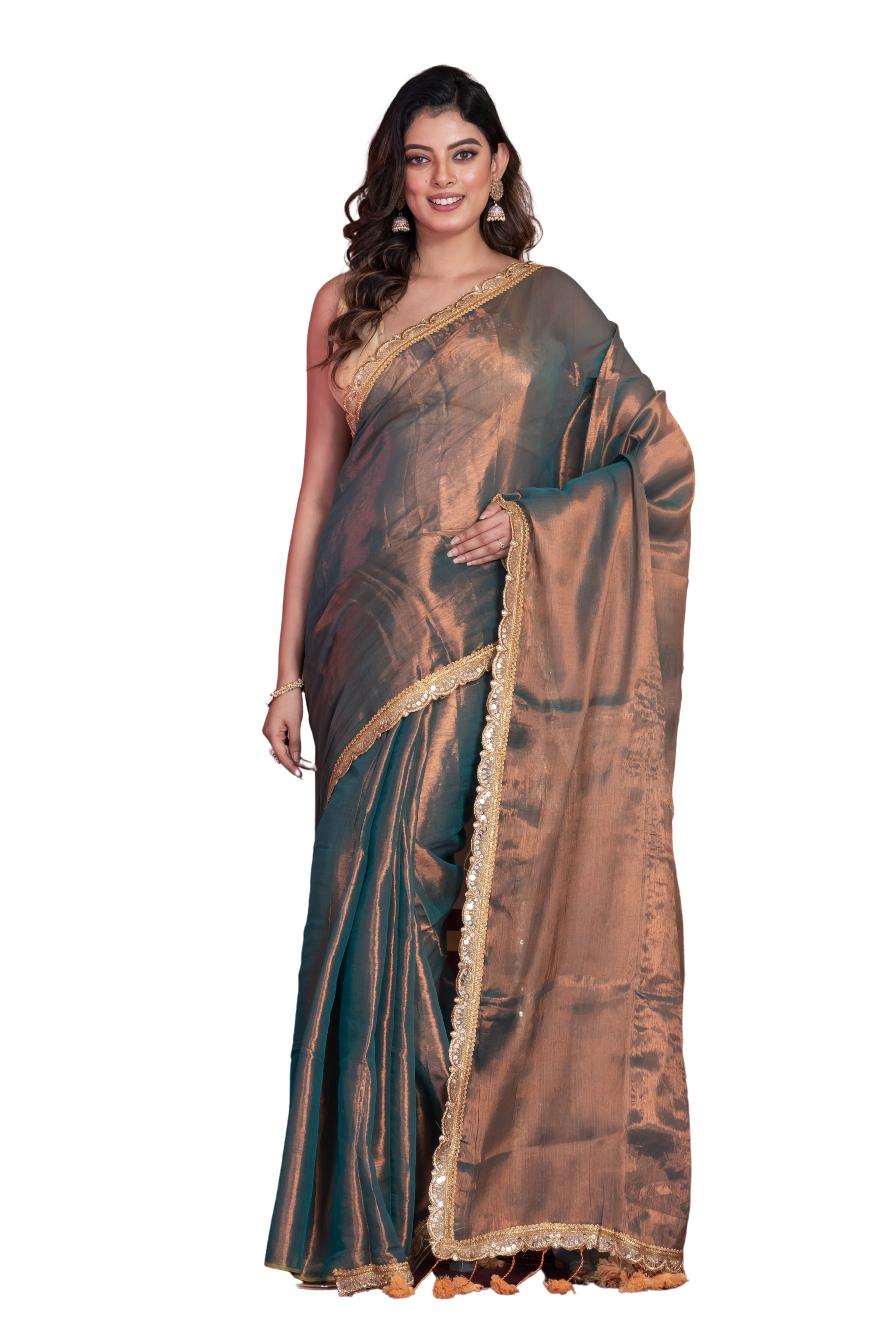 Tissue cotton saree with lace.