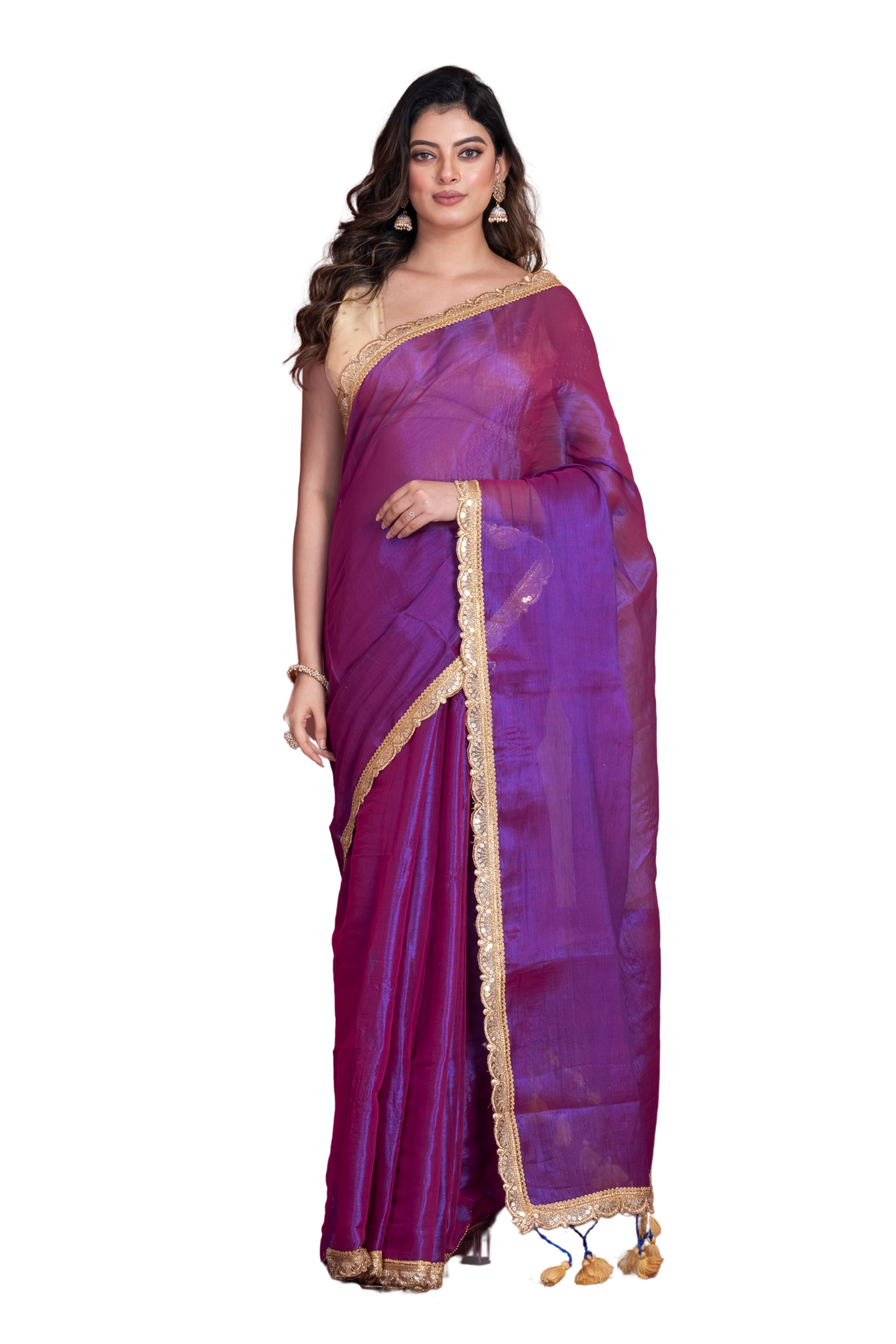 Tissue cotton saree with lace.