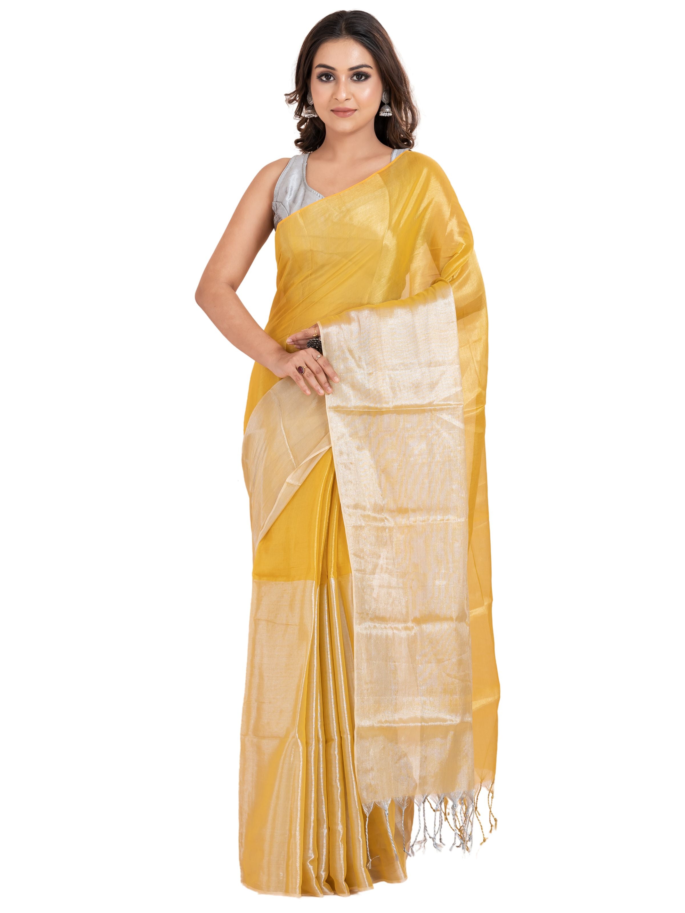 Tissue saree in dual tone shade.