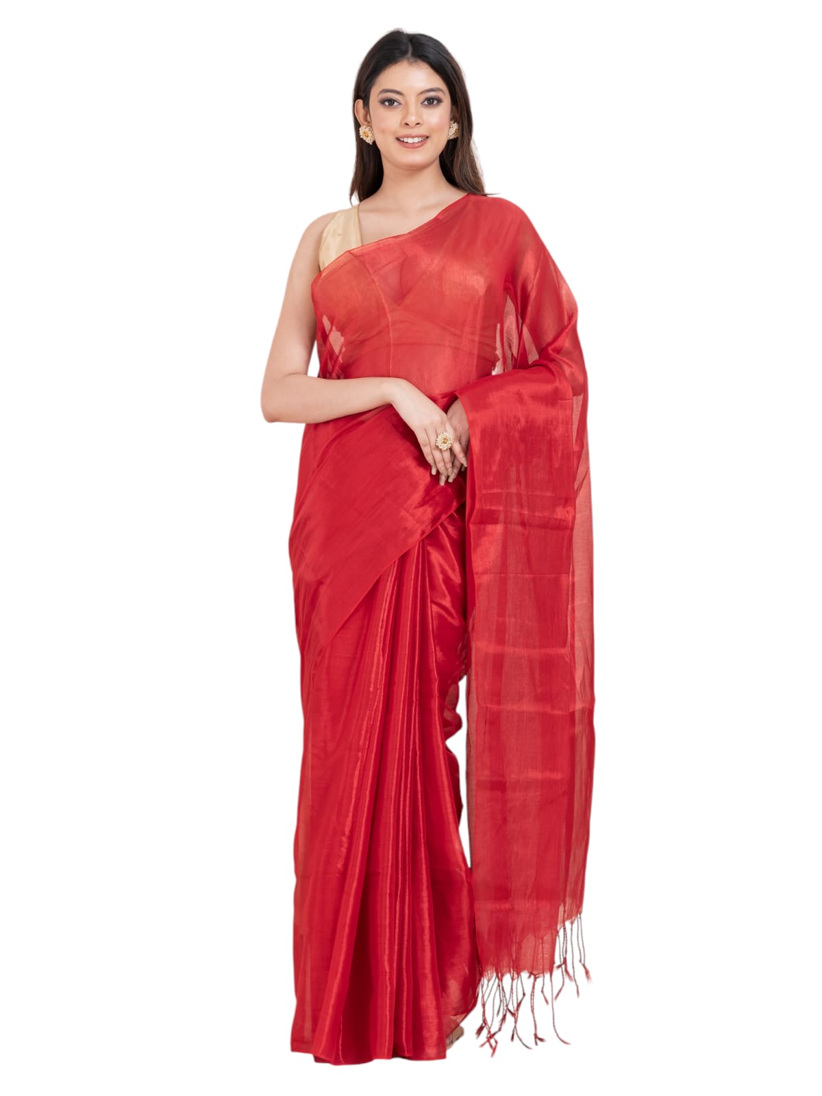 Plain Raga tissue saree.