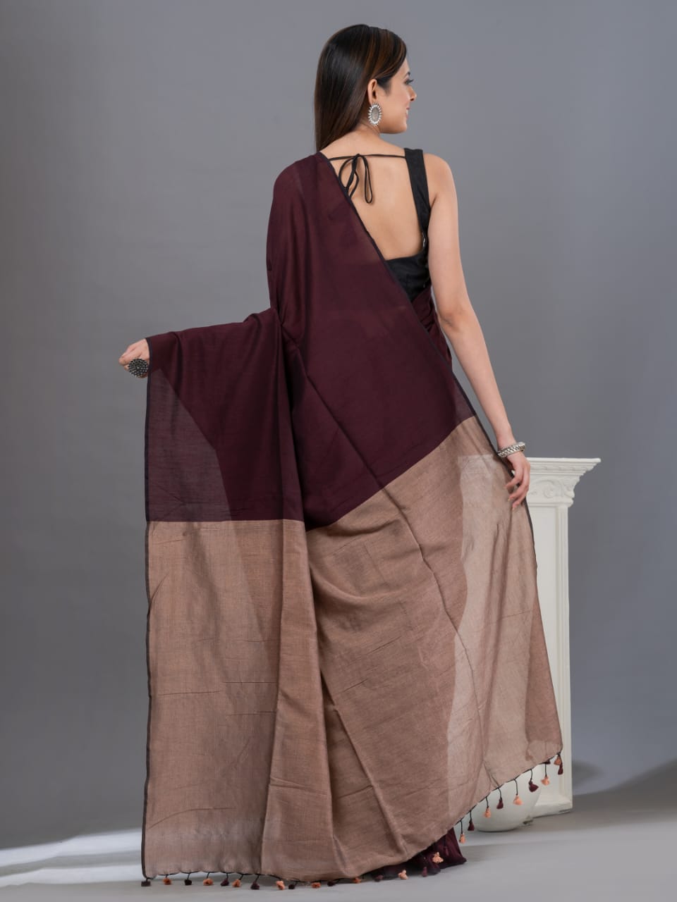 Khaddi Cotton Colourblock Saree | Handwoven Pure Cotton Saree for Women
