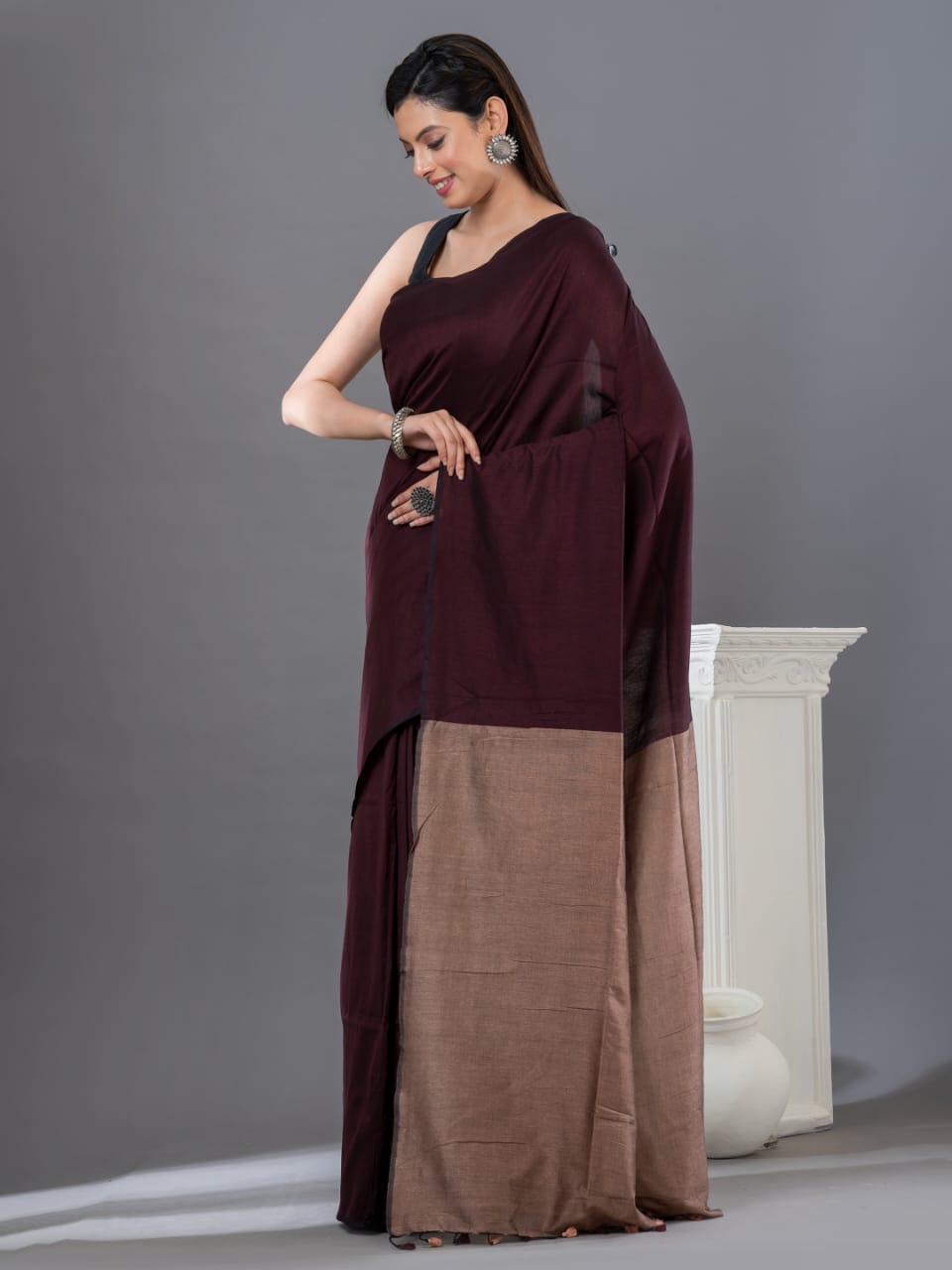 Khaddi Cotton Colourblock Saree | Handwoven Pure Cotton Saree for Women