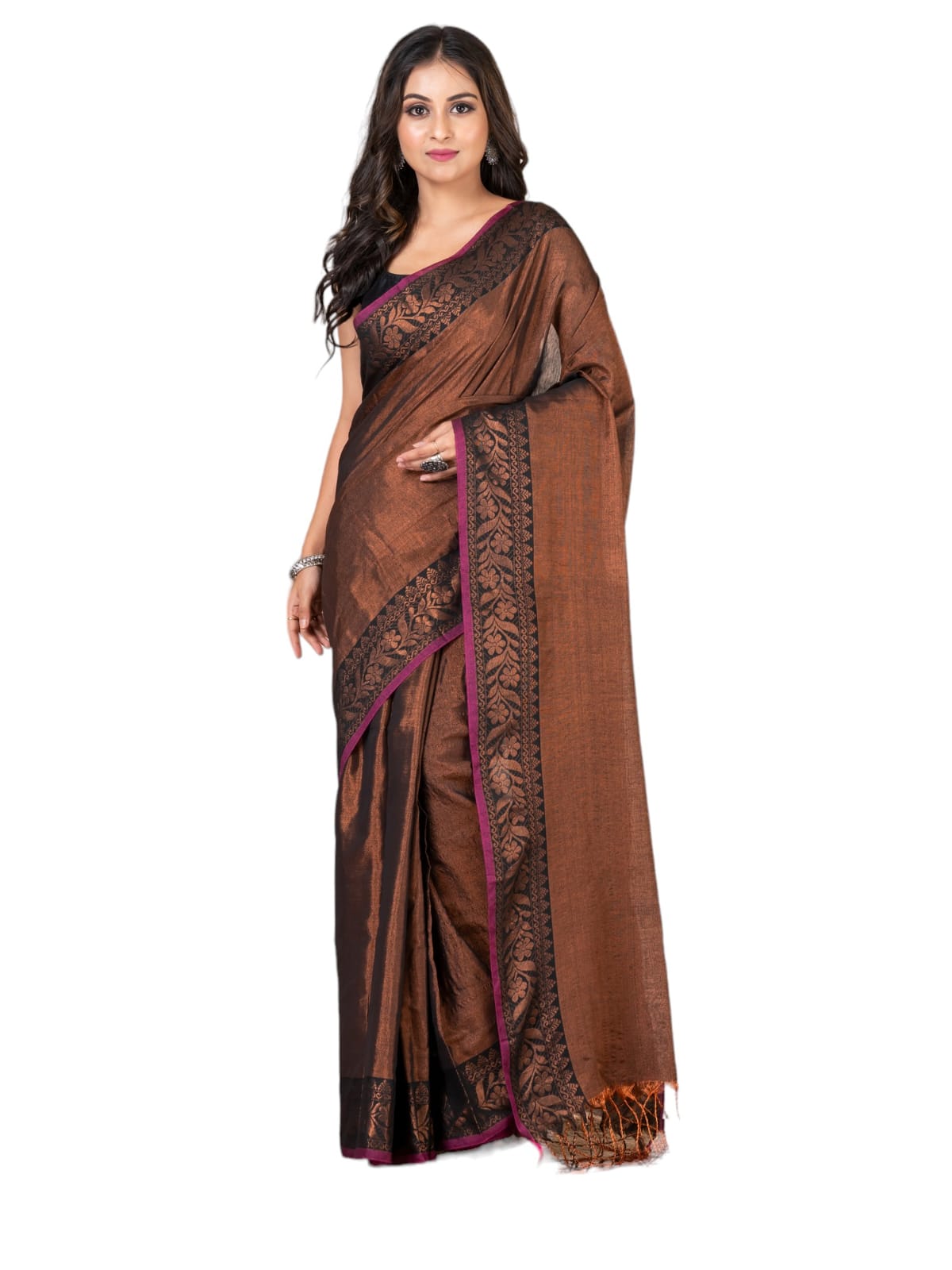 Tissue saree with floral border.