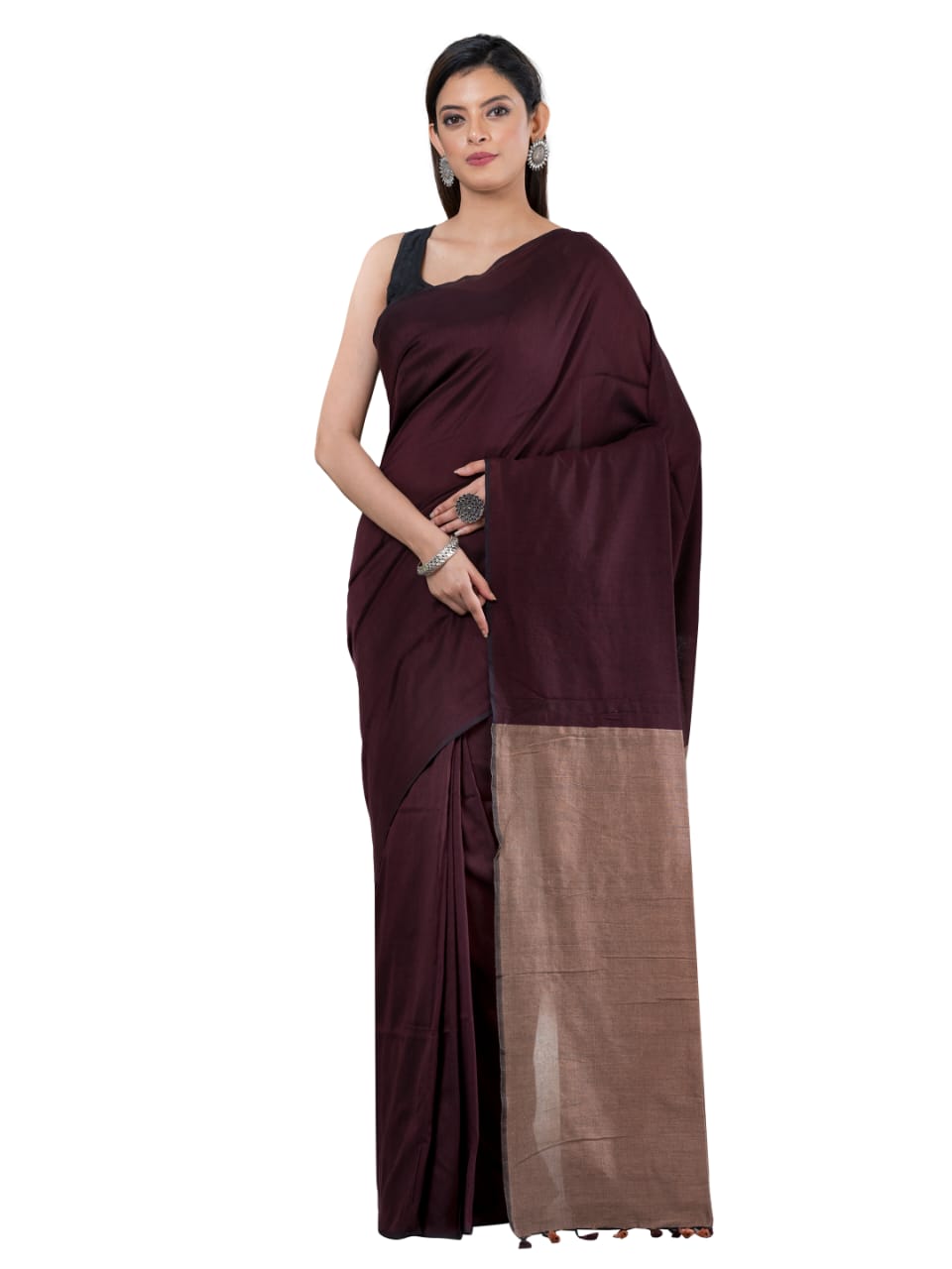 Soft cotton colorblock saree in raani pink and maroon red combination with blouse piece attached.