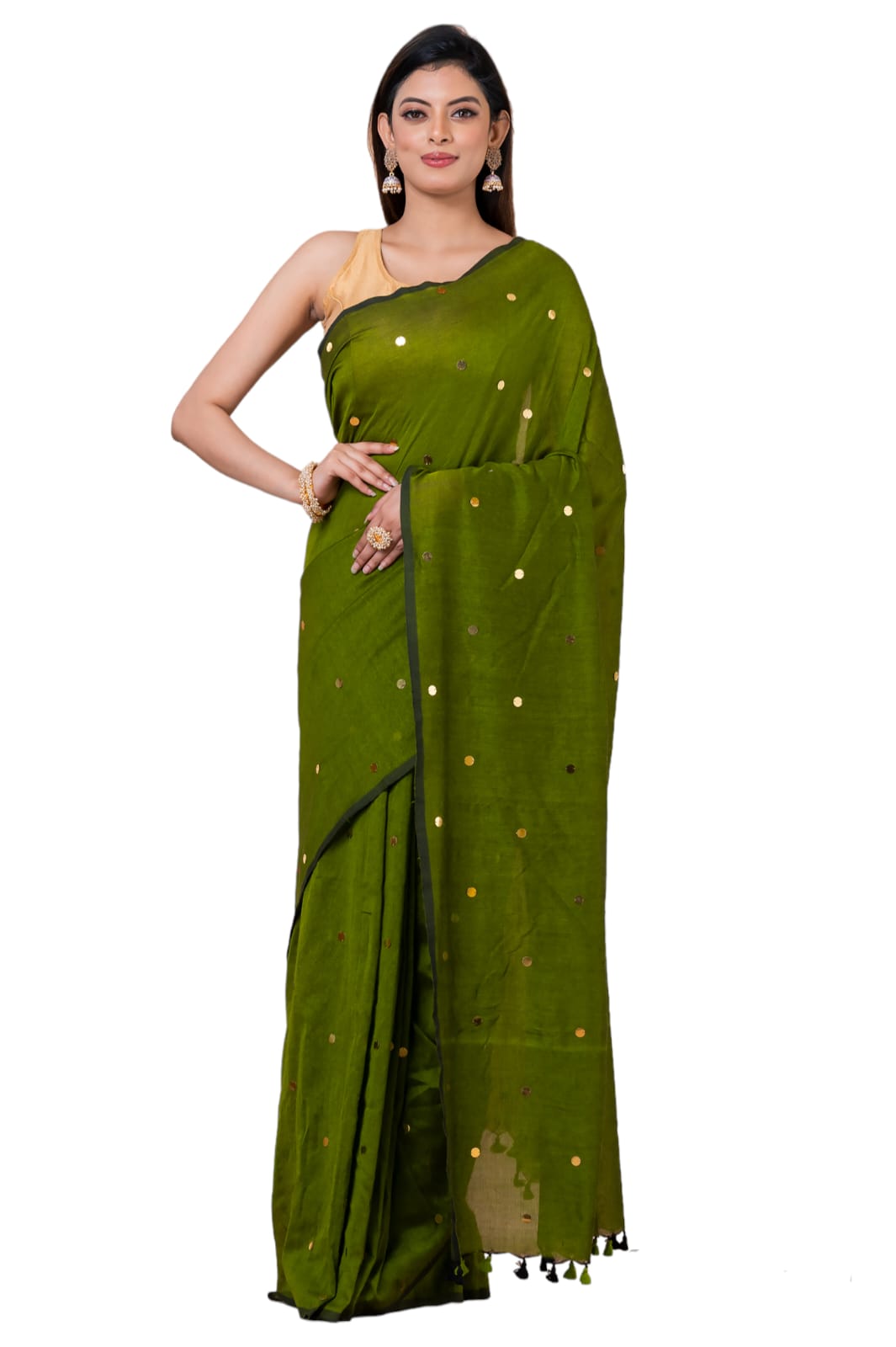Plain cotton sequence saree.