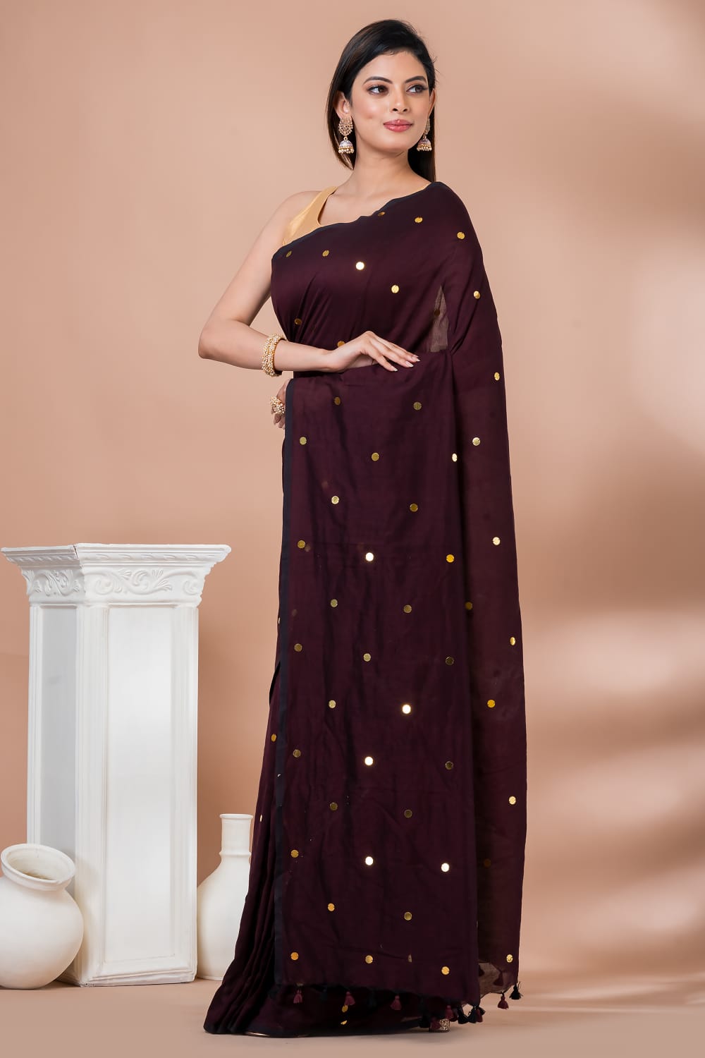 Plain cotton sequence saree.