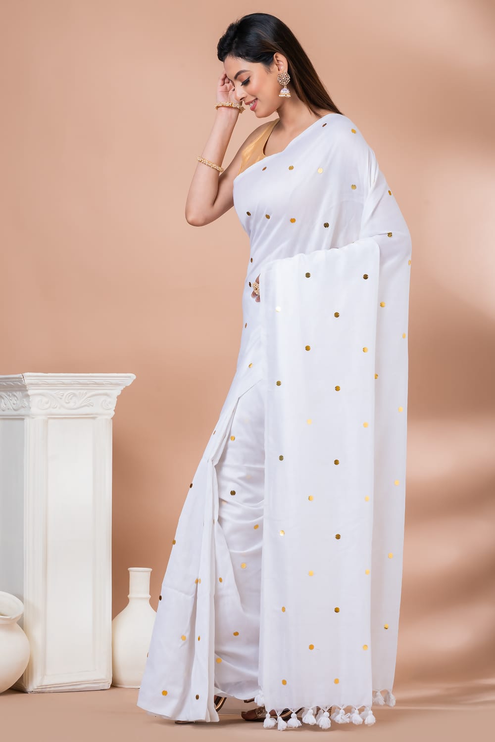 Plain cotton sequence saree.