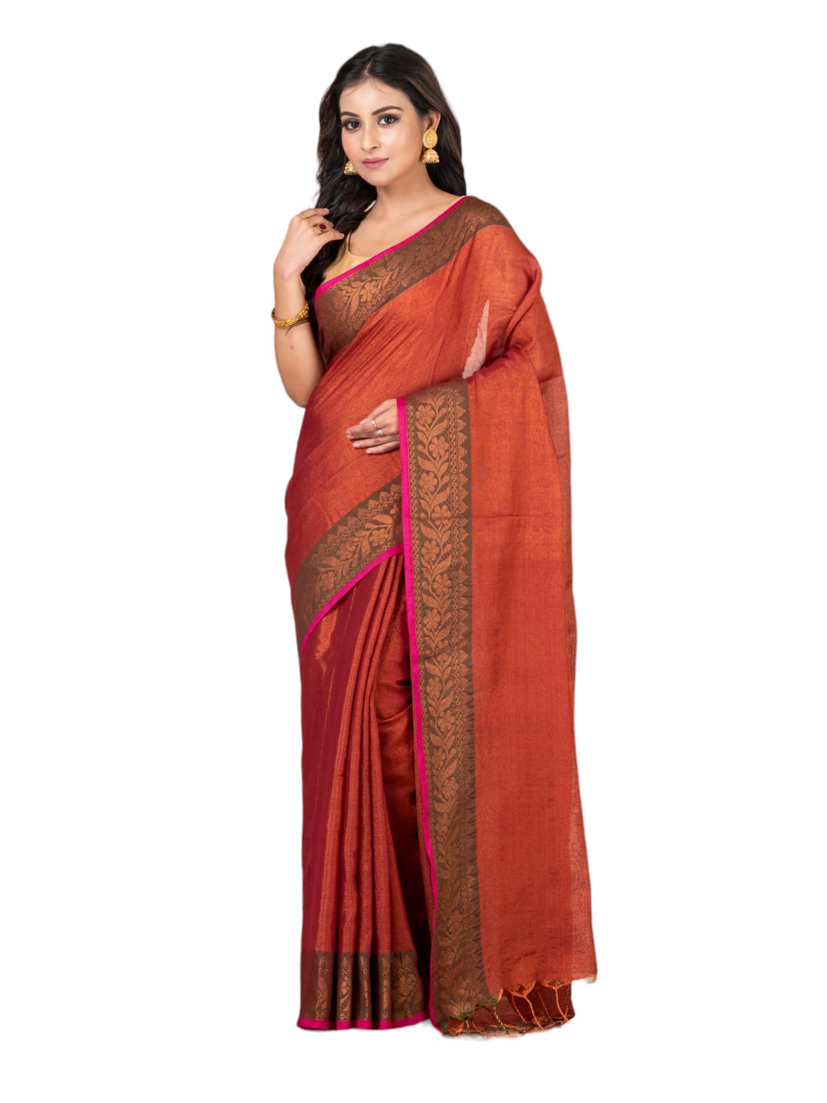 Tissue saree with floral border.