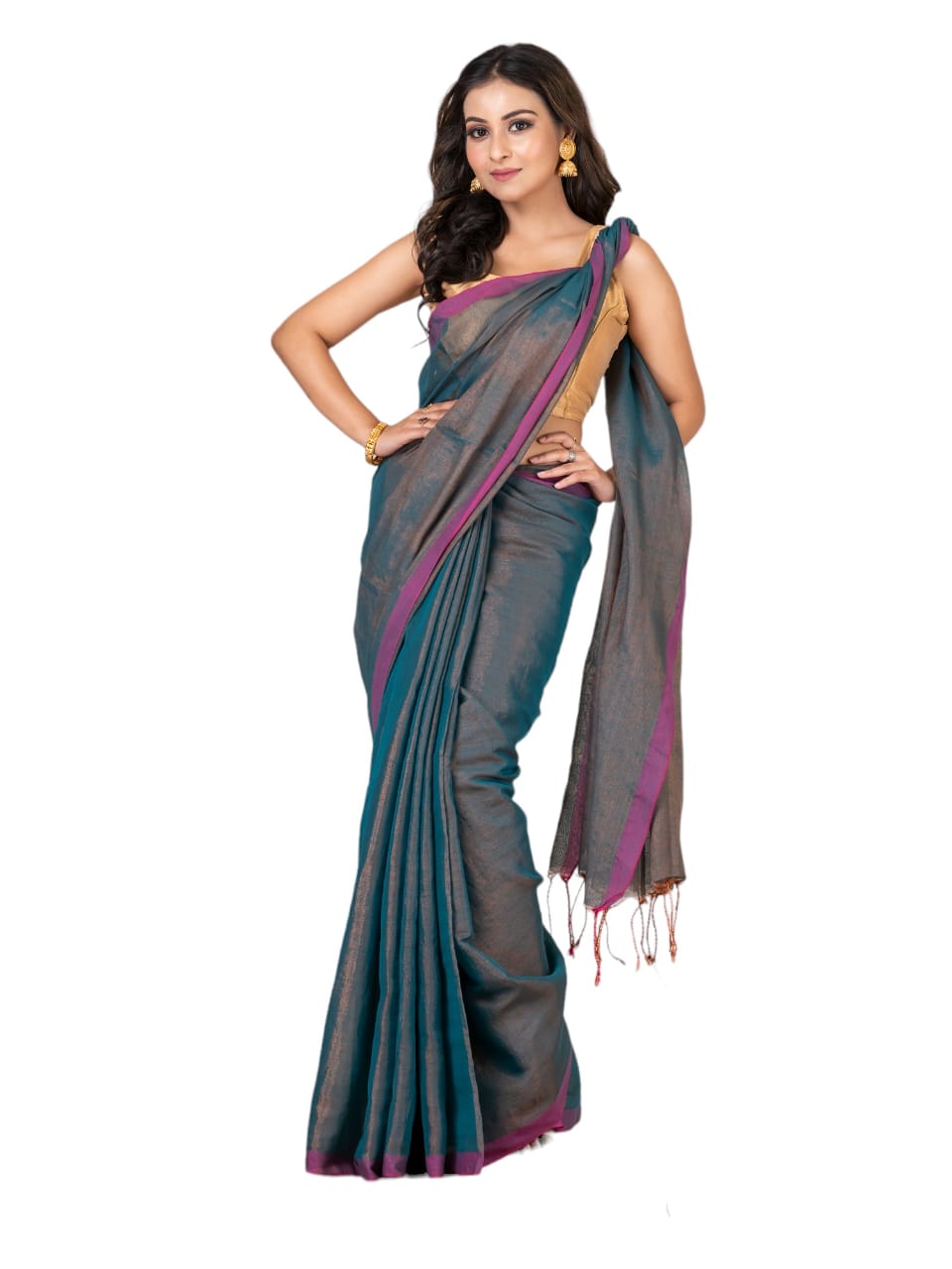 Plain Raga tissue saree.