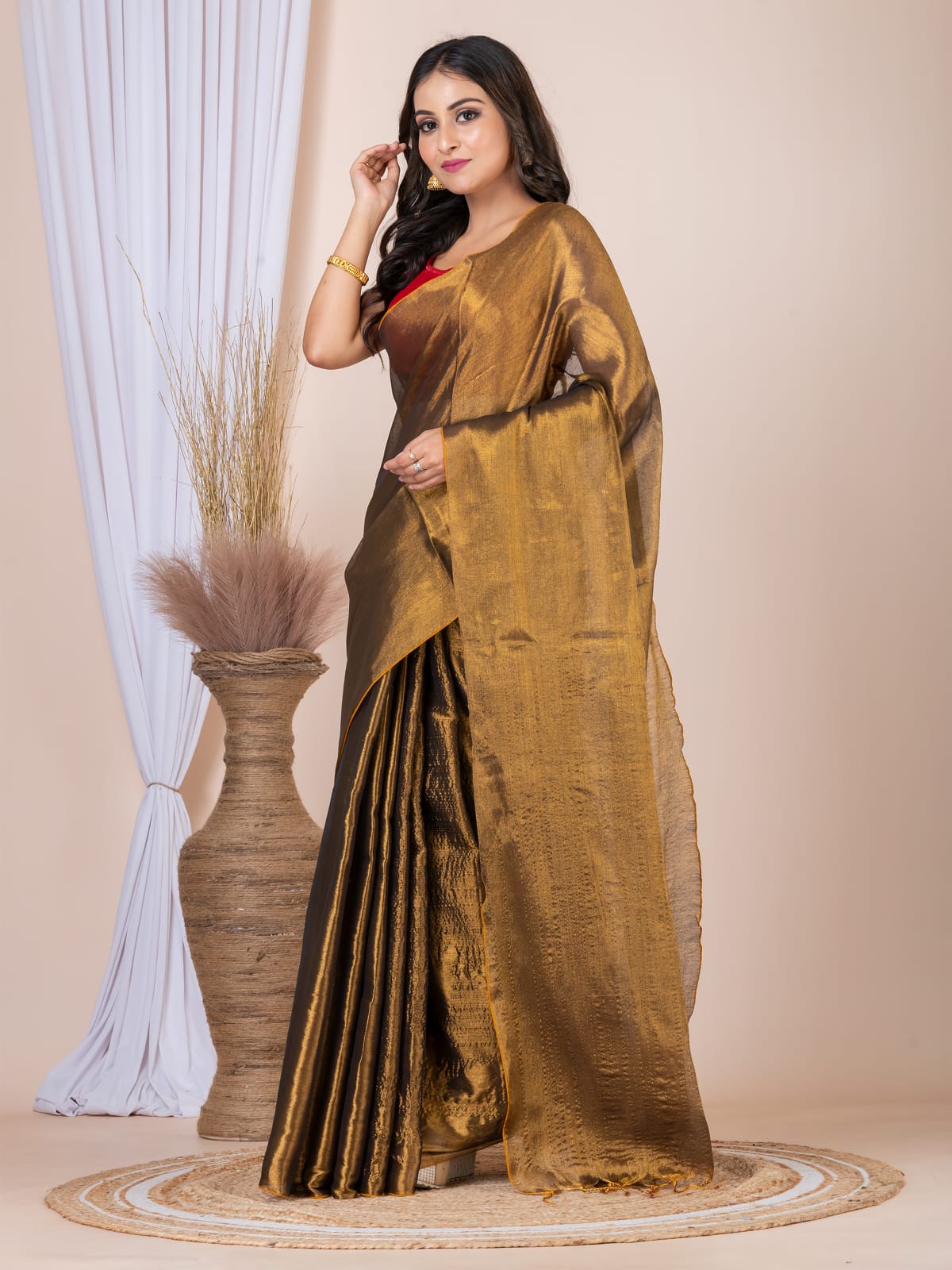 Plain Raga tissue saree.