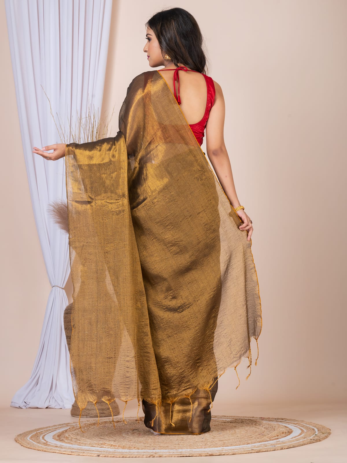 Plain Raga tissue saree.