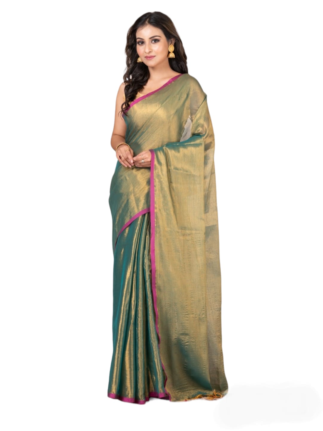 Plain Raga tissue saree.