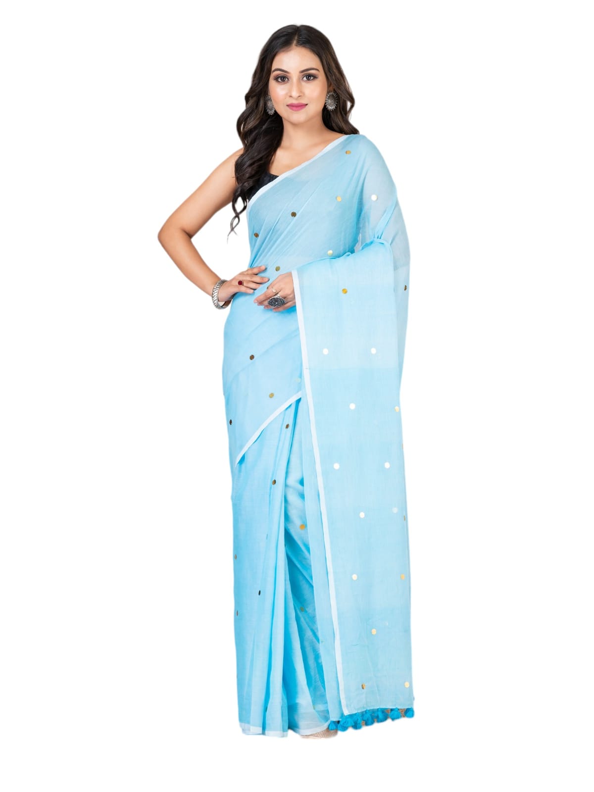 Plain cotton sequence saree.
