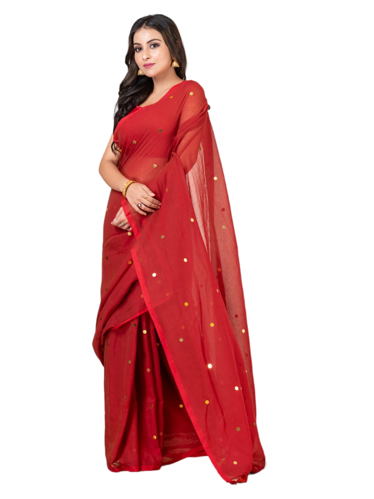 Plain cotton sequence saree.