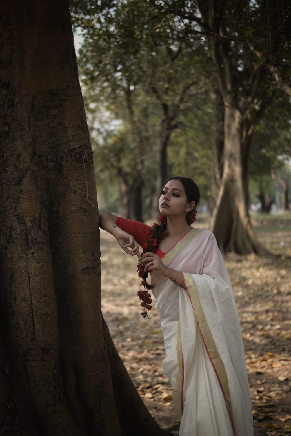 Mulmul offwhite cotton saree.