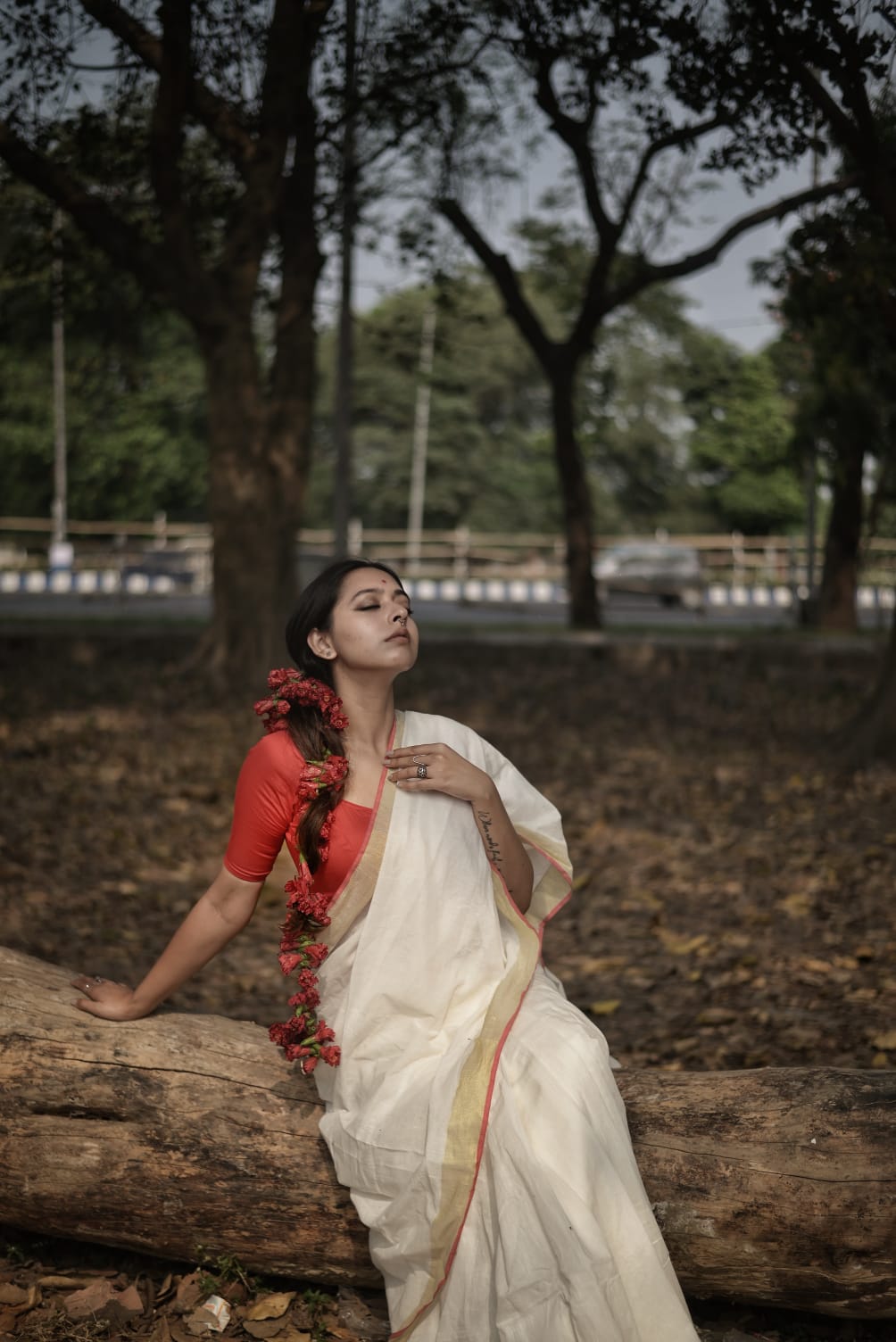 Mulmul offwhite cotton saree.