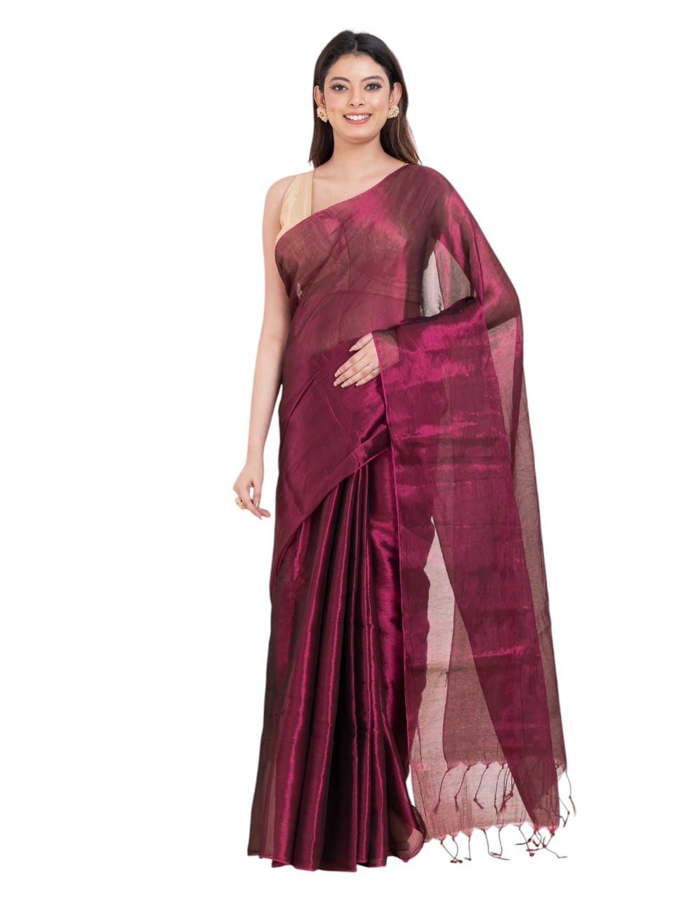Plain Raga tissue saree.