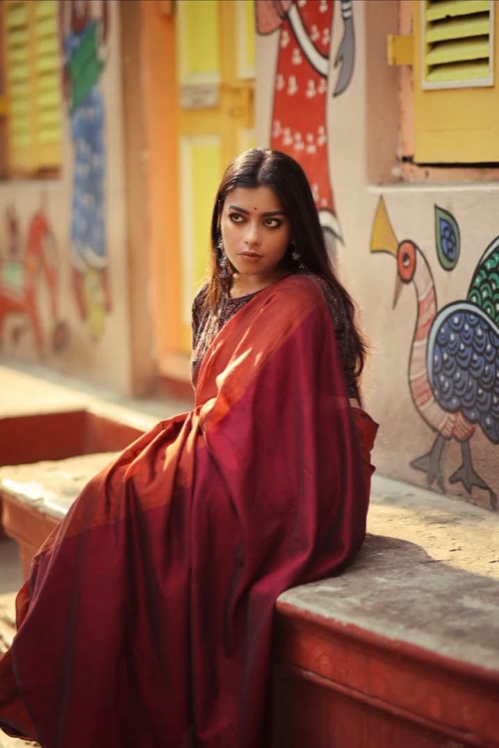 Khaddi Cotton Colourblock Saree | Handwoven Pure Cotton Saree for Women