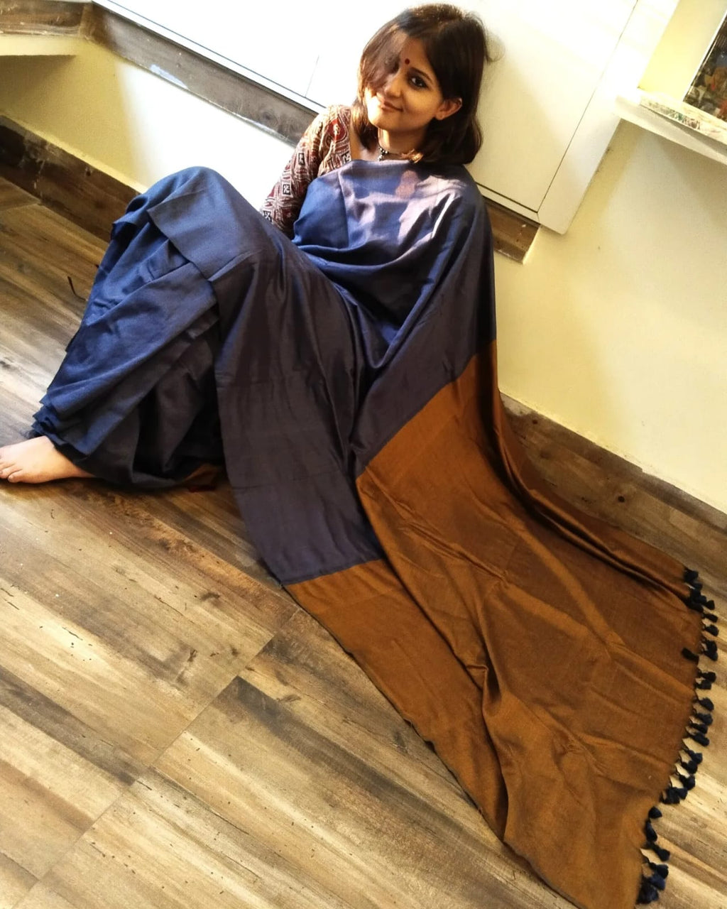 Khaddi Cotton Colourblock Saree | Handwoven Pure Cotton Saree for Women