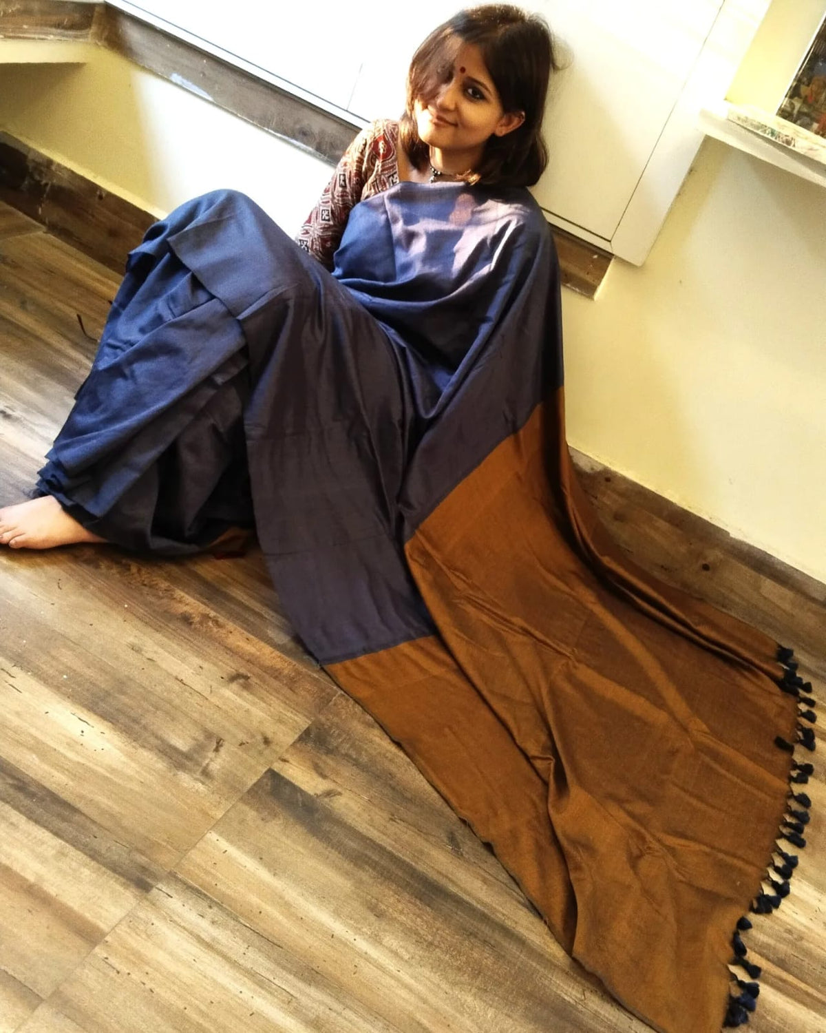 Khaddi Cotton Colourblock Saree | Handwoven Pure Cotton Saree for Women