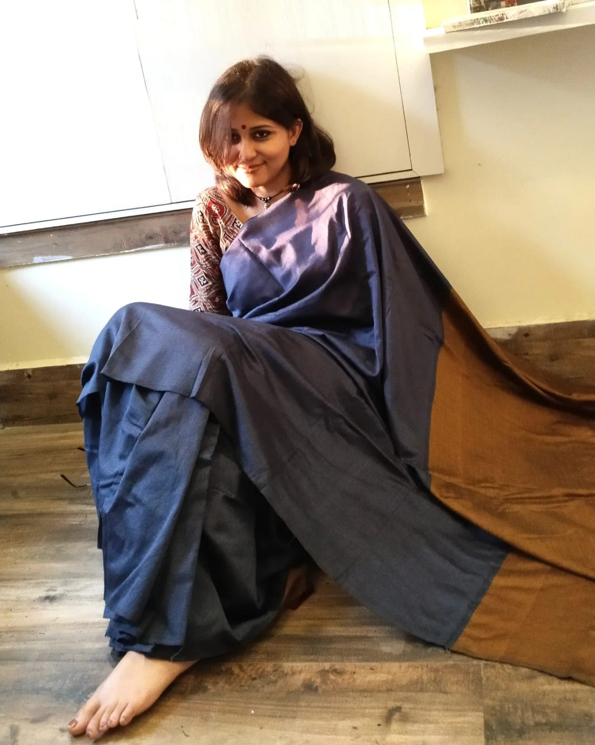 Khaddi Cotton Colourblock Saree | Handwoven Pure Cotton Saree for Women