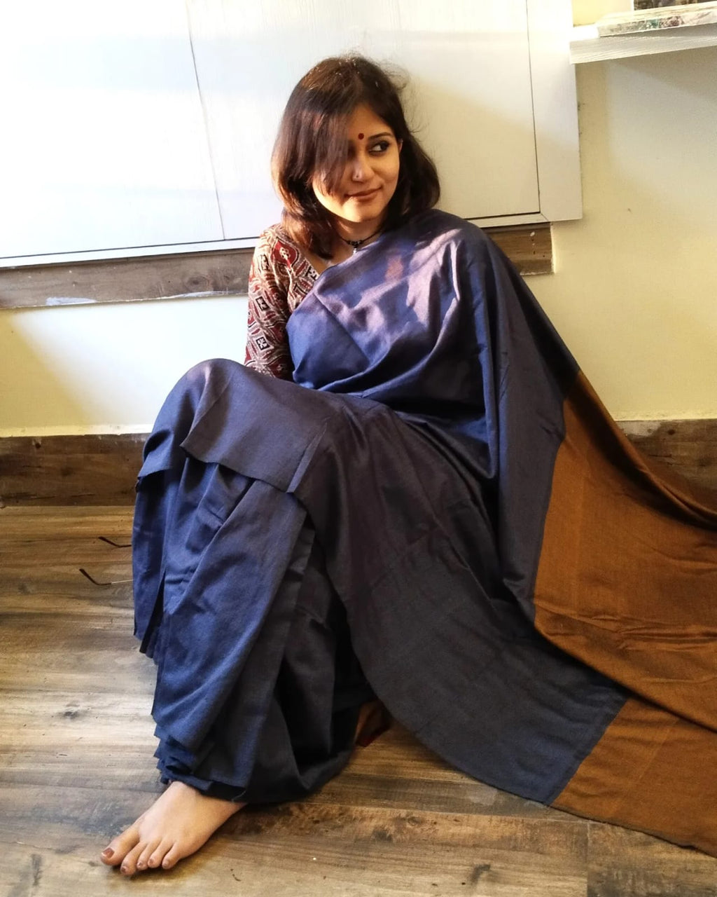 Khaddi Cotton Colourblock Saree | Handwoven Pure Cotton Saree for Women