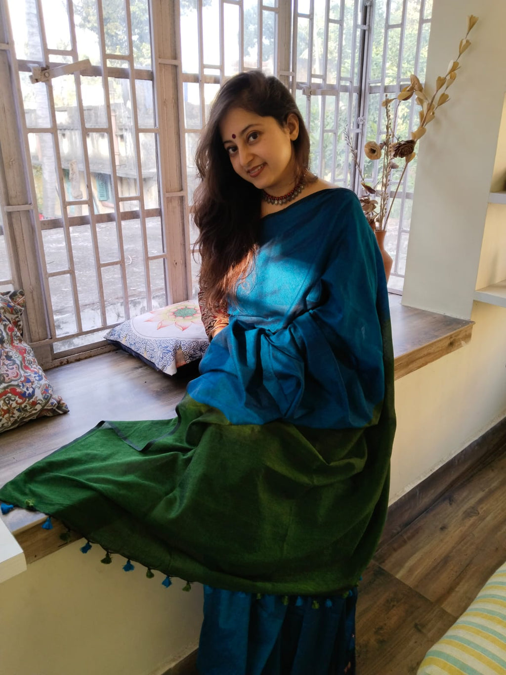 Khaddi Cotton Colourblock Saree | Handwoven Pure Cotton Saree for Women