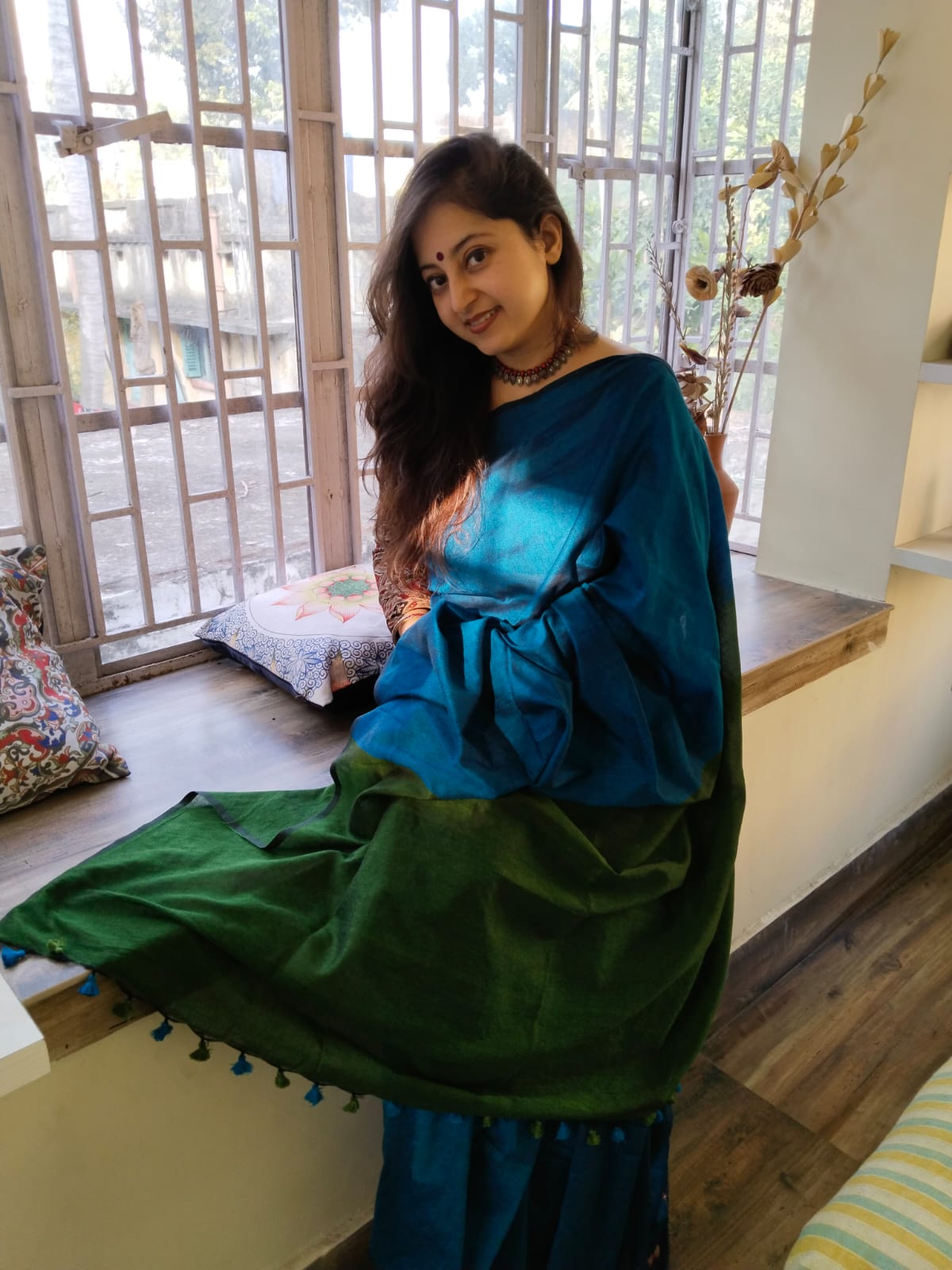 Khaddi Cotton Colourblock Saree | Handwoven Pure Cotton Saree for Women
