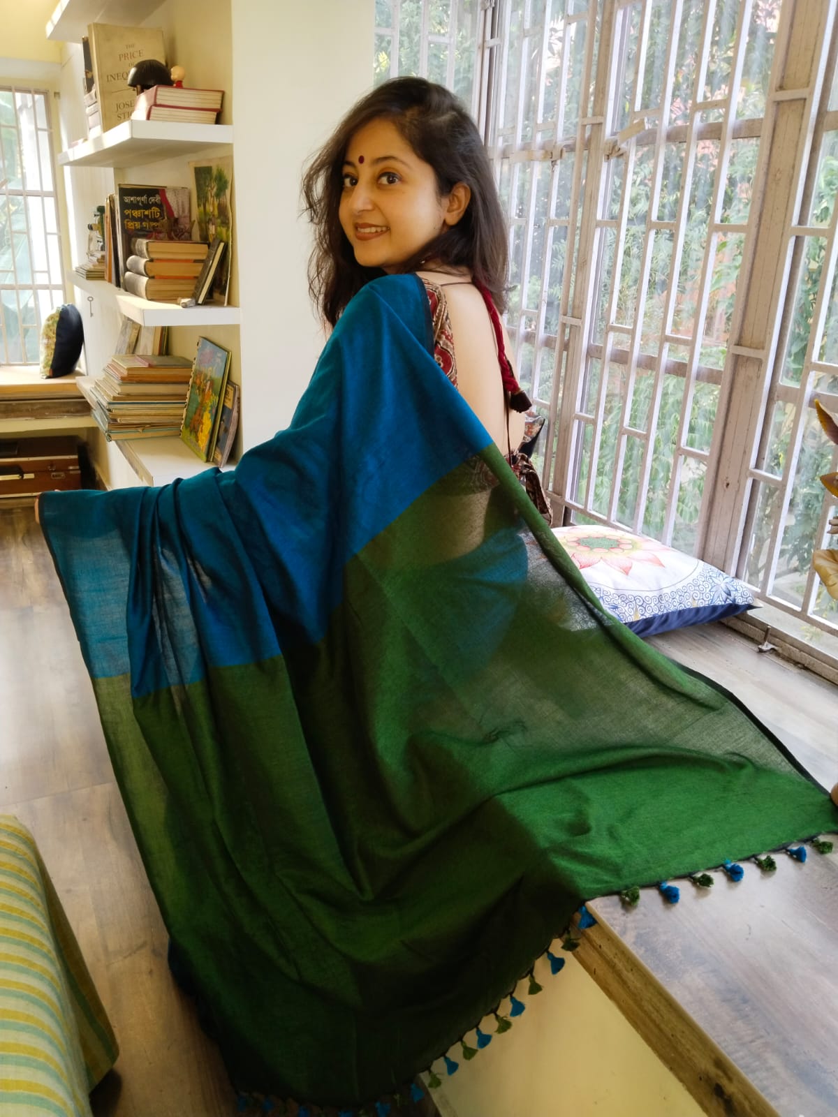 Khaddi Cotton Colourblock Saree | Handwoven Pure Cotton Saree for Women