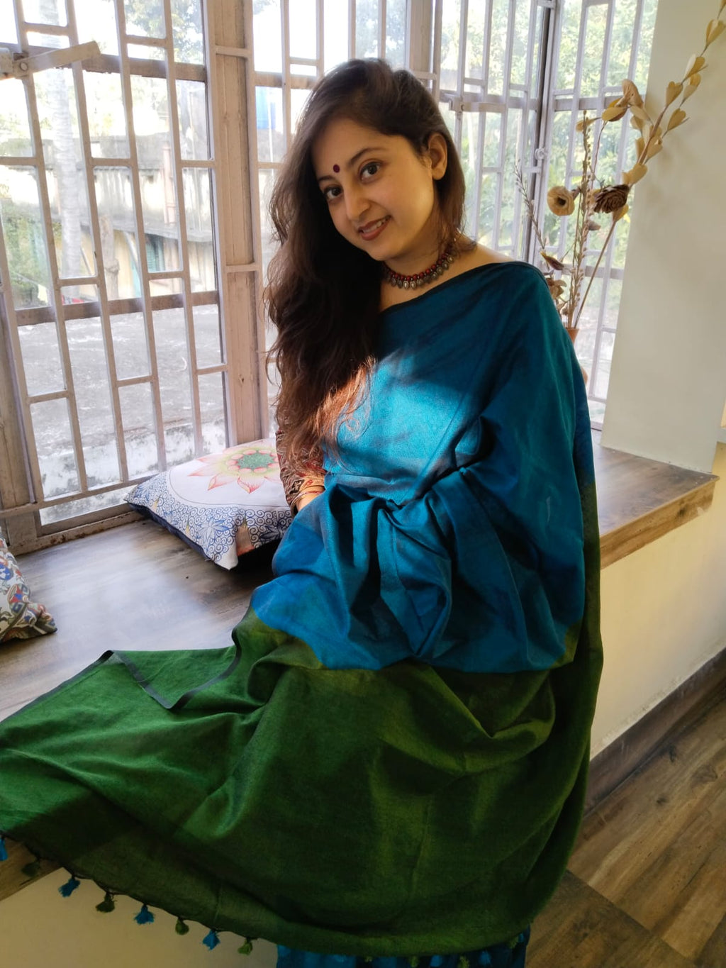 Khaddi Cotton Colourblock Saree | Handwoven Pure Cotton Saree for Women