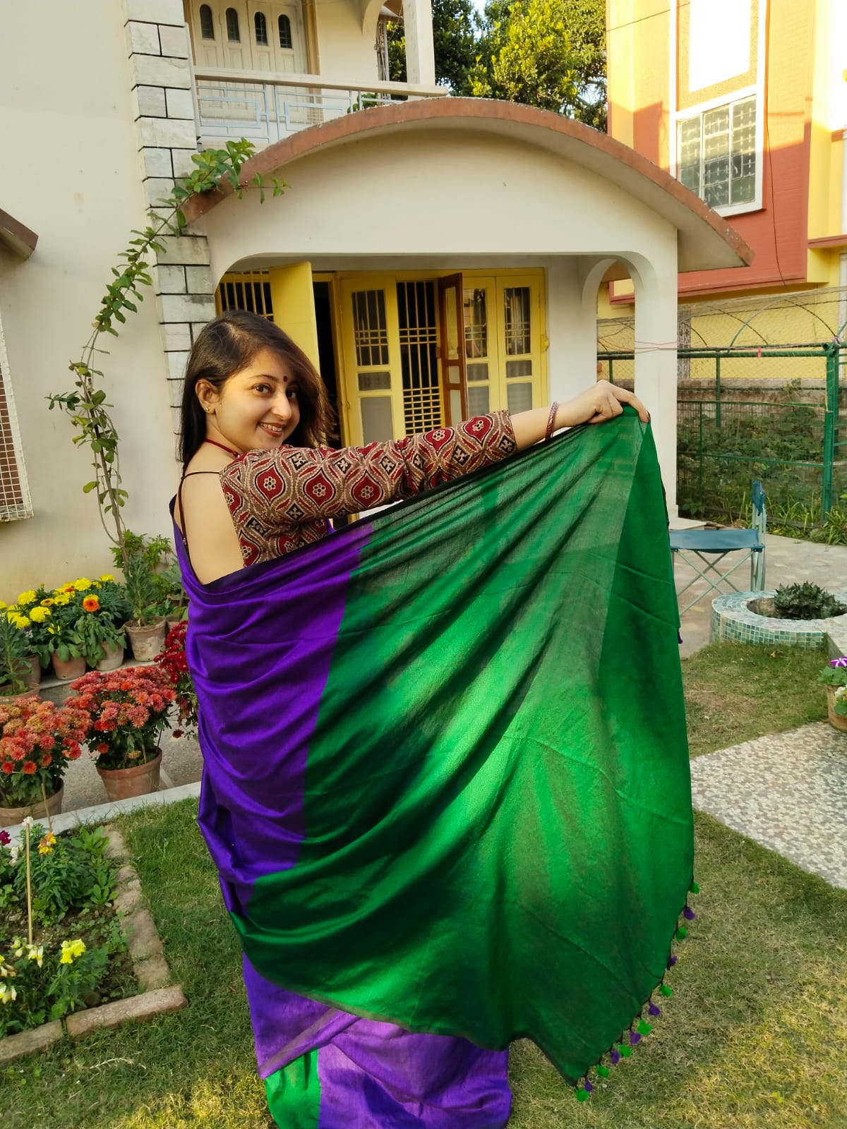 Khaddi Cotton Colourblock Saree | Handwoven Pure Cotton Saree for Women