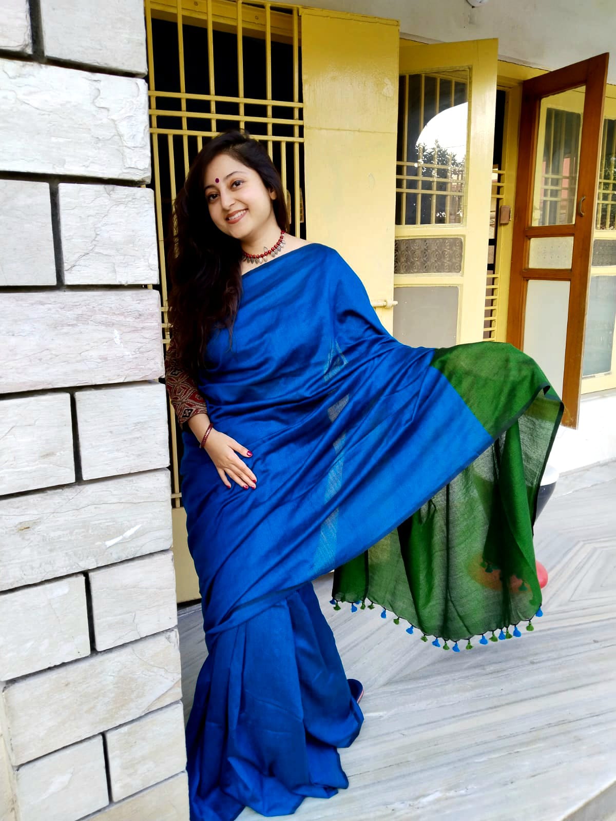 Khaddi Cotton Colourblock Saree | Handwoven Pure Cotton Saree for Women