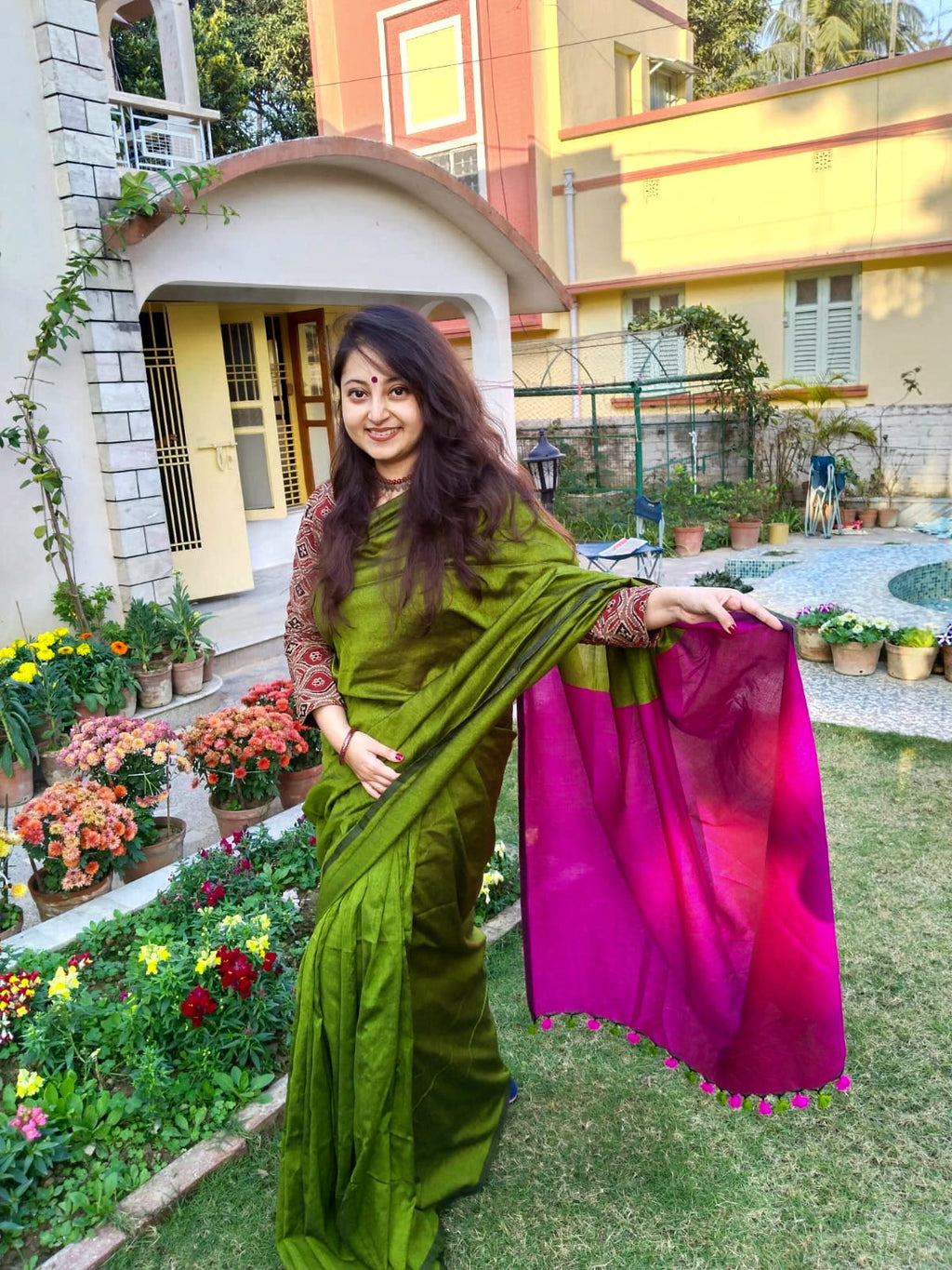 Khaddi Cotton Colourblock Saree | Handwoven Pure Cotton Saree for Women